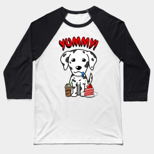 Cute dalmatian dog is having coffee and cake Baseball T-Shirt